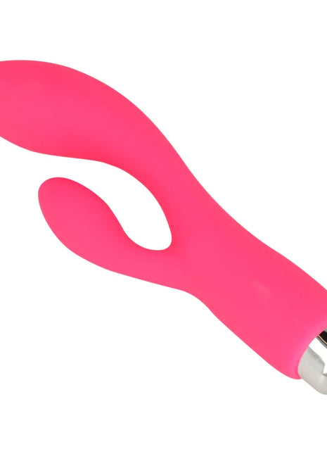 Ein lebhafter pinkfarbener silikon-rabbit-vibrator ohmama 13 cm mit metallischer silberbasis