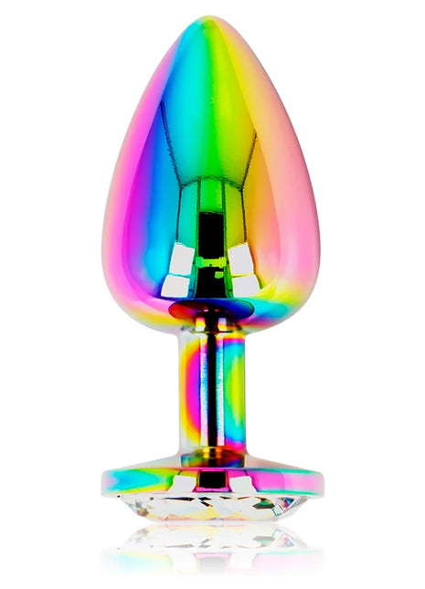 Ohmama schillernder kreisförmiger analplug größe l mit regenbogenfarbenem metallischem glanz und facettierter basis