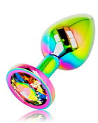Ohmama schillernder kreisförmiger analplug größe s in regenbogenfarben mit facettiertem kristallstein am fuß