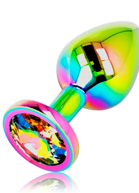 Ohmama schillernder kreisförmiger analplug größe s in regenbogenfarben mit facettiertem kristallstein am fuß
