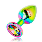 Ohmama schillernder kreisförmiger analplug größe s in regenbogenfarben mit facettiertem kristallstein am fuß
