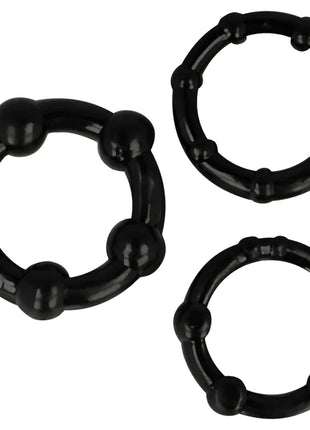 Set aus 3 schwarzen silikonringen mit abgerundeten perlartigen hervorhebungen von OHMAMA
