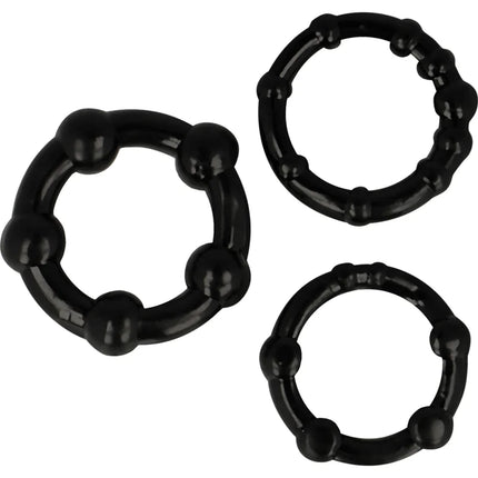 Set aus 3 schwarzen silikonringen mit abgerundeten perlartigen hervorhebungen von OHMAMA