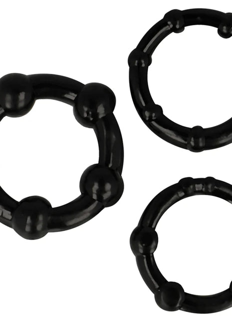 Set aus 3 schwarzen silikonringen mit abgerundeten perlartigen hervorhebungen von OHMAMA