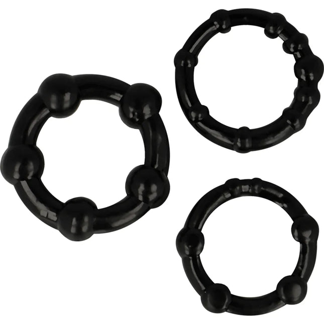 Set aus 3 schwarzen silikonringen mit abgerundeten perlartigen hervorhebungen von OHMAMA