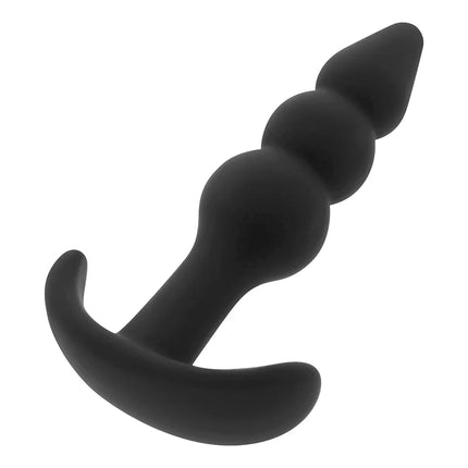 Schwarzer silikon-analstecker ohmama 9,2 cm mit gebogenem griff und segmentiertem körper