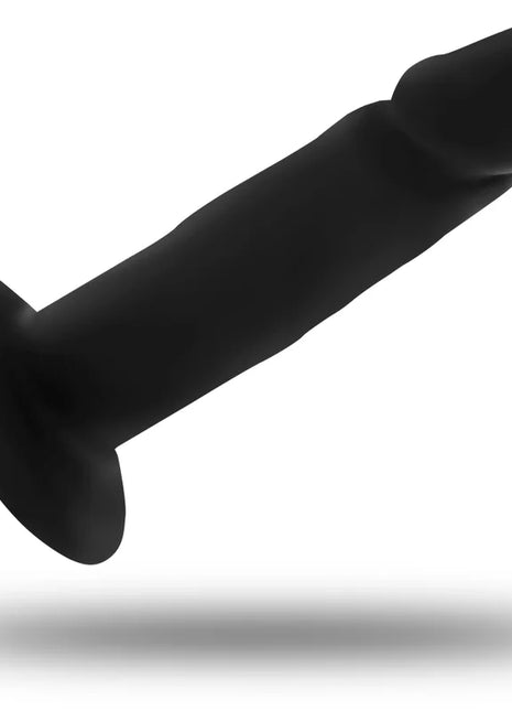 Schwarzer silikon-penis-analstecker ohmama mit abgerundetem kopf und gebogenem sockel 9 cm lang