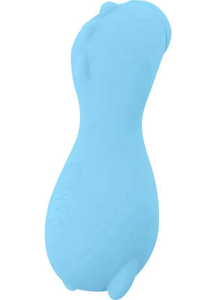 Ohmama stimulator-sauger in hellblau aus silikon geformt wie eine robbe mit blauen drachenwellen