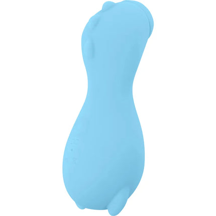 Ohmama stimulator-sauger in hellblau aus silikon geformt wie eine robbe mit blauen drachenwellen
