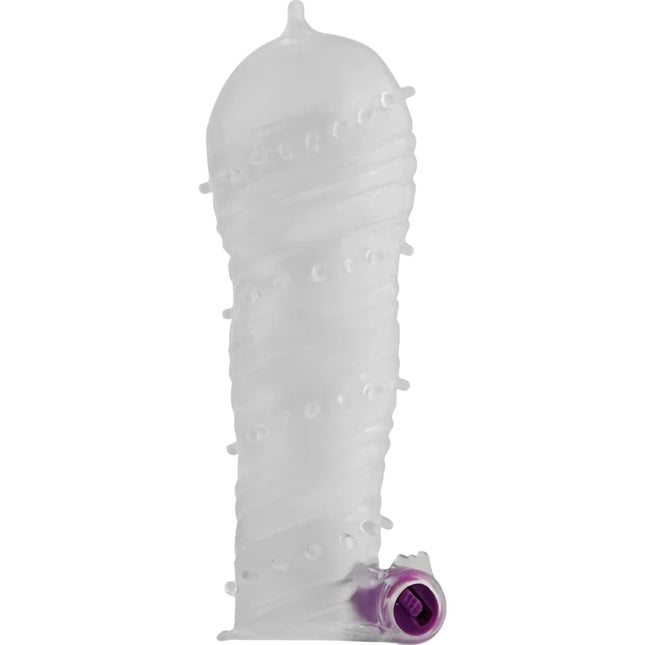 Transparent silikon penishülle mit violettem akzent am ansatz und vibrierender kugel von ohmama
