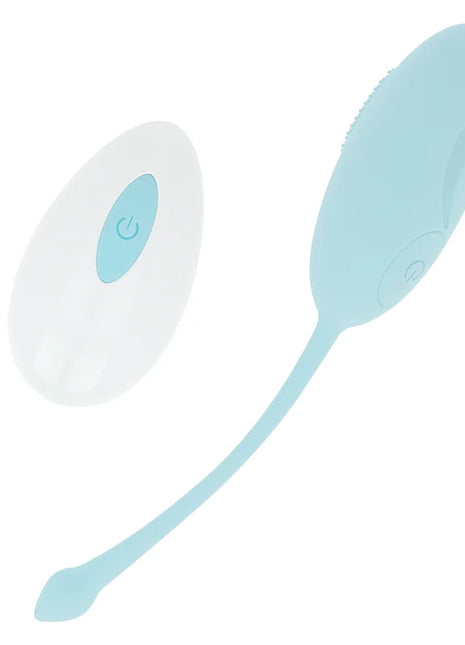 Ohmama texturiertes vibrationsei blau aus silikon mit 10 modi und passender fernbedienung