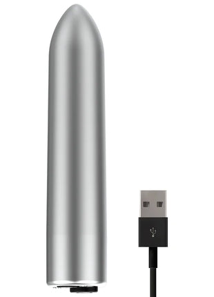 Ohmama vibrationskugel silber metallisch mit usb-ladekabel und 10 vibrationsmodi in zylindrischer form