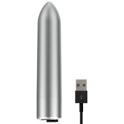 Ohmama vibrationskugel silber metallisch mit usb-ladekabel und 10 vibrationsmodi in zylindrischer form