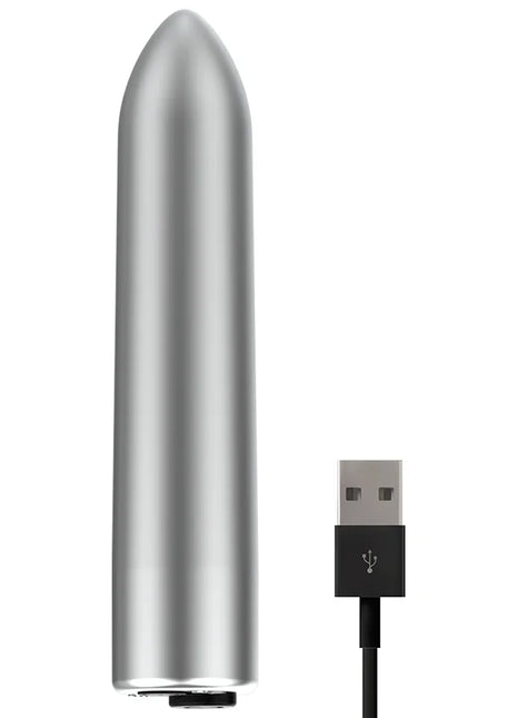 Ohmama vibrationskugel silber metallisch mit usb-ladekabel und 10 vibrationsmodi in zylindrischer form