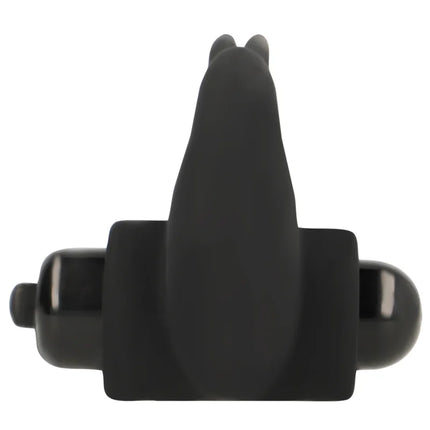 Schwarzer silikon vibratorring ohmama in hasenform mit abgerundeten ohren und glänzend glatter oberfläche