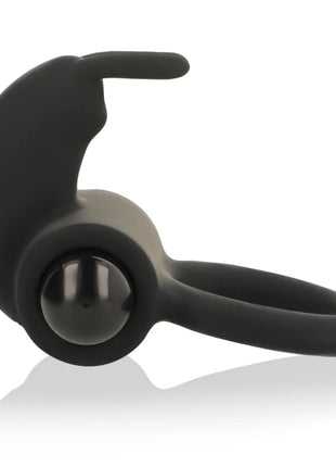 Schwarzer silikon-vibratorring ohmama mit geschwungenem griff und glänzendem kugelknopf zentral