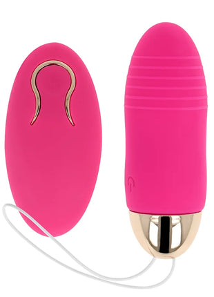 Rosa silikon vibrator mit fernbedienung und goldenen metallakzenten ohmama vibrierendes ei mit 10 geschwindigkeiten