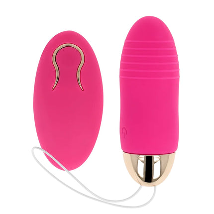 Rosa silikon vibrator mit fernbedienung und goldenen metallakzenten ohmama vibrierendes ei mit 10 geschwindigkeiten