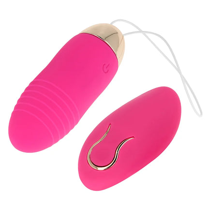 Ohmama vibrierendes ei mit fernbedienung rosa aus silikon mit goldfarbener metallkappe und 10 geschwindigkeiten