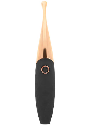 Handlicher wiederaufladbarer klitoris-stimulator ohmama in schwarz und rosa gold mit schlankem, konischem design