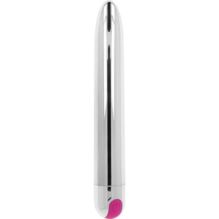 Ohmama wiederaufladbarer silbervibrator aus metall 18,5 cm mit rosa power-knopf und 10 modi