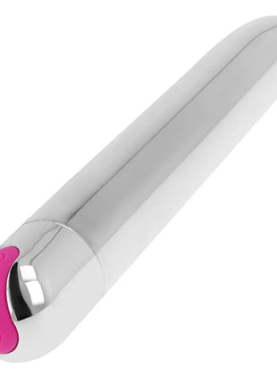 Ohmama wiederaufladbarer silbervibrator aus metall mit 10 modi und pinkem silikonknopf am ende