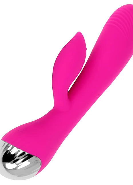 Vibrant pink silikon vibrator von ohmama mit kaninchenform silberner metallspitze und 10 vibrationsmodi