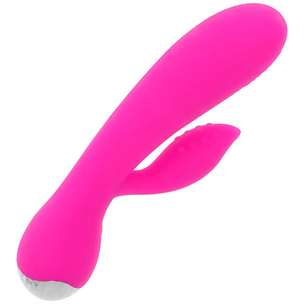 Hellpinkfarbener silikon vibrator in kaninchenform mit silberner basis und 10 vibrationsmodi von ohmama