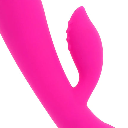 Vibranter pinker silikonvibrator ohmama mit glatter, geschwungener form und strukturiertem griffbereich 19 cm
