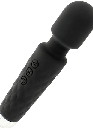 Ohmama wiederaufladbares massager wand in schwarz mit silikonummantelung texturiertem griff und drei steuerungstasten