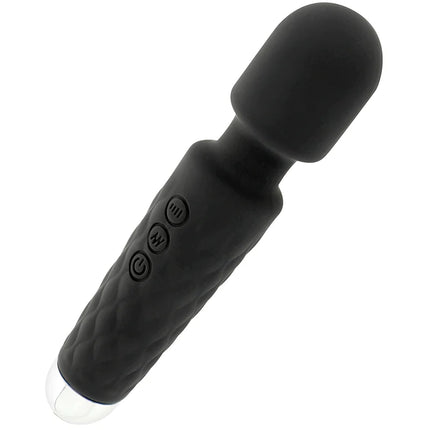 Ohmama wiederaufladbares massager wand in schwarz mit silikonummantelung texturiertem griff und drei steuerungstasten