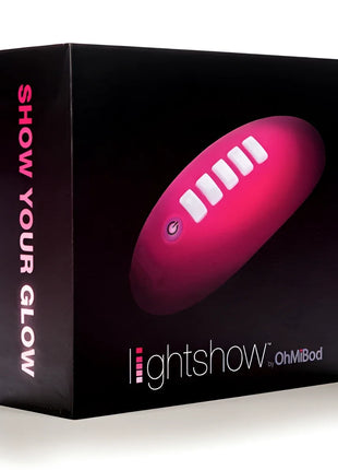 Pink leuchtendes ovales lightshow-gerät von ohmibod mit fernbedienung zur lichtstimulation