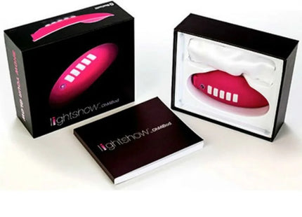 Vibrant pink ohmibod lightshow-lichtstimulator mit fernbedienung und fünf weißen tasten seitlich
