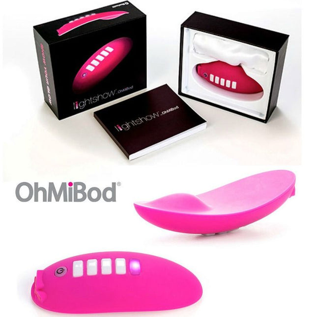 Ohmibod lightshow lichtstimulator in pink mit glattem glänzendem finish und fünf weißen rechteckigen tasten