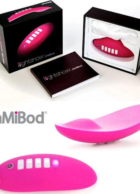 Ohmibod lightshow lichtstimulator in pink mit glattem glänzendem finish und fünf weißen rechteckigen tasten