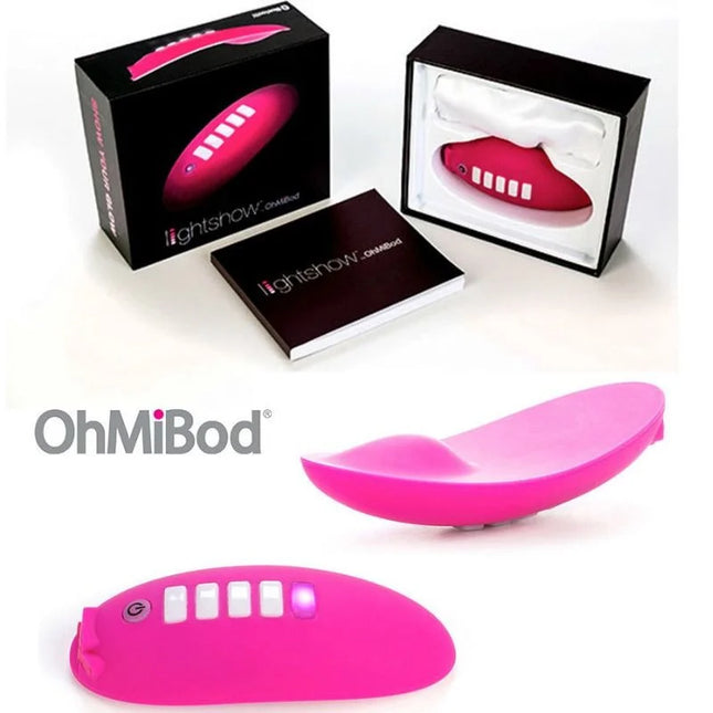 Ohmibod lightshow lichtstimulator in pink mit glattem glänzendem finish und fünf weißen rechteckigen tasten