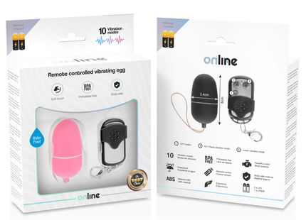 Pink vibrierendes ei mit fernbedienung in weißer verpackung und schwarzer fernbedienung