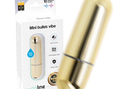 Sleek goldene mini vibrationskugel in zylinderform mit glatter metallischer oberfläche und schwarzer spitze