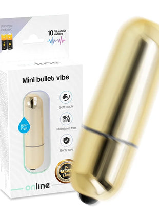 Sleek goldene mini vibrationskugel in zylinderform mit glatter metallischer oberfläche und schwarzer spitze
