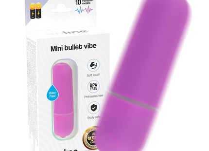 Online mini lila vibrierende kugel in vibrantem lila mit glattem, rundem design und silbernem akzentband