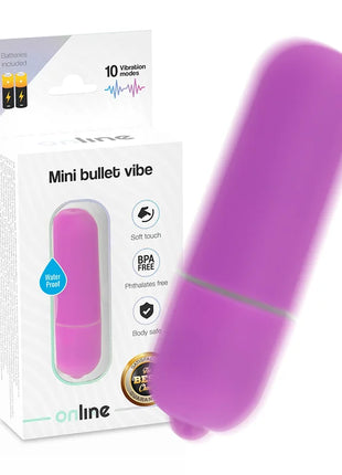 Online mini lila vibrierende kugel in vibrantem lila mit glattem, rundem design und silbernem akzentband