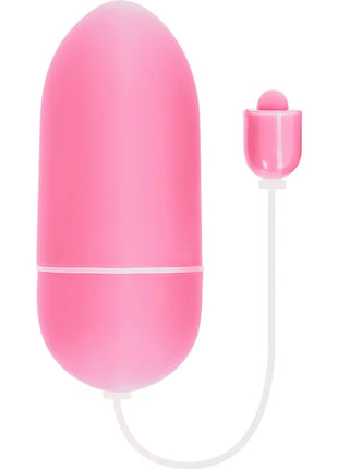 Rosa silikon vibrations-ei mit passendem bulb-förmigem spitzen verbunden durch weißen kabel wasserfest