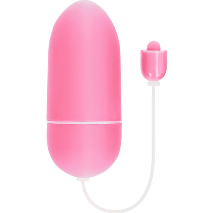 Rosa silikon vibrations-ei mit passendem bulb-förmigem spitzen verbunden durch weißen kabel wasserfest