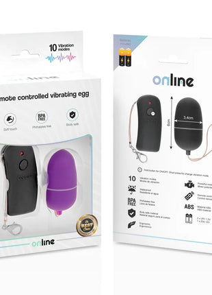 Lila vibrierendes ei mit fernbedienung aus abs material und schwarzer steuerungseinheit für online nutzung