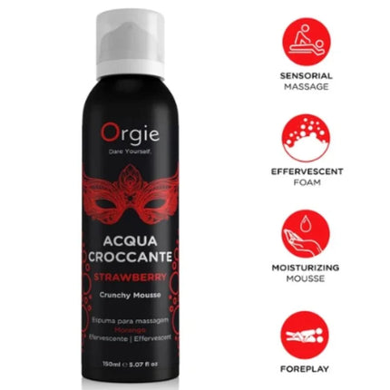 Schwarze orgie aerosol dose mit roter masken gestalt und weißem verschluss für acqua croccante knuspriger massageschaum