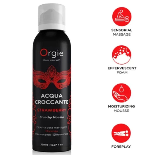 Schwarze orgie aerosol dose mit roter masken gestalt und weißem verschluss für acqua croccante knuspriger massageschaum