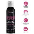 Orgie acqua croccante passion fruit knuspriger massageschaum in schwarzer dose mit weißer sprühdüse und pinkem maskendesign