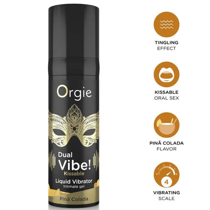Orgie dual vibe colada kissable flüssiger vibrator 15 ml schwarz mit goldfolie motiv und pina colada geschmack