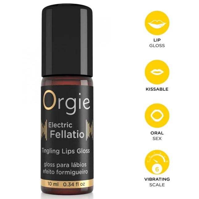 Schwarze roll-on flasche orgie elektrisches fellatio vibrierender kribbelnder lippen glanz mit goldenen buchstaben und vibrationsskala