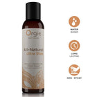 Braune glasflasche mit schwarzem deckel und beigem etikett mit goldenen blättermotiven für natürliches intimgel orgie ultra gleitfähig auf wasserbasis 150 ml